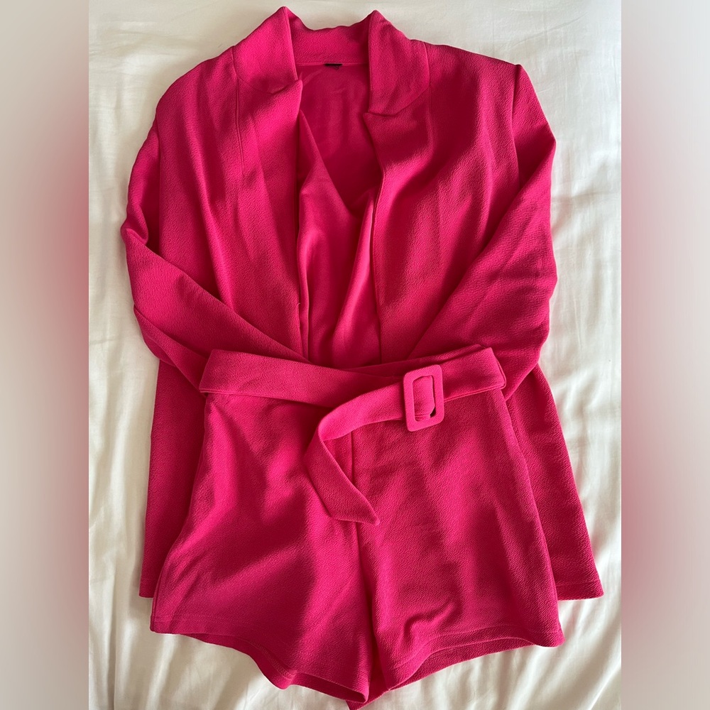 Shein hot pink textured short suit dance costume